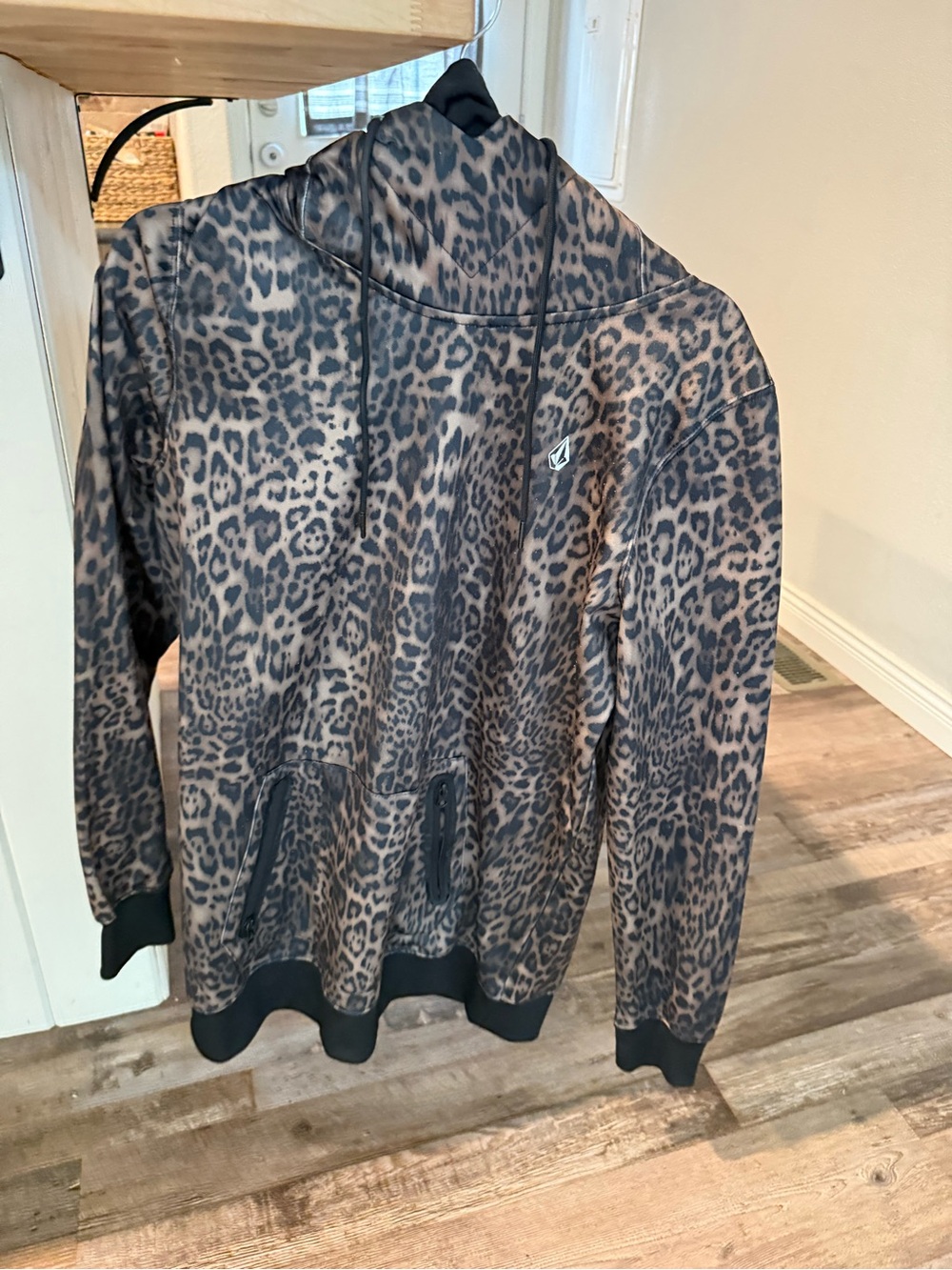 Volcom women’s  Leopard Zip-Up Hooded Sweater - Brown and Black